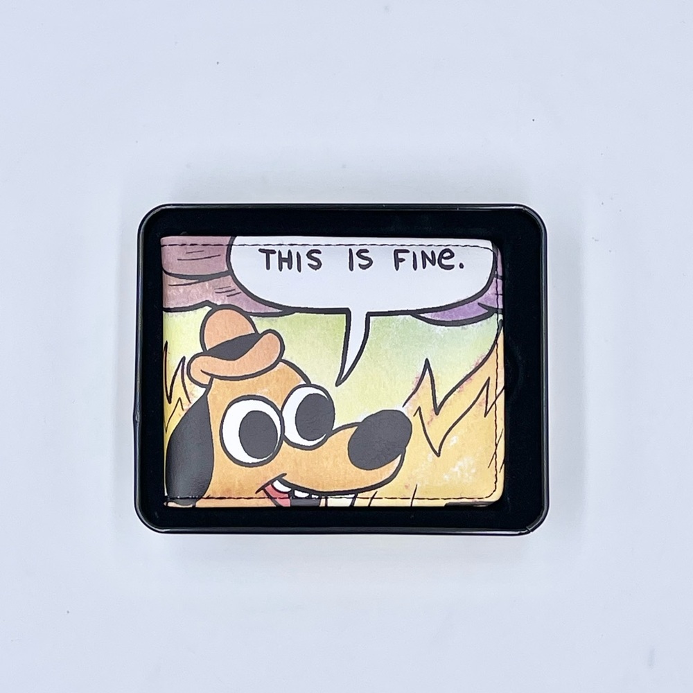 NEW This Is Fine Question Hound Cafe Fire Comic Strip Bifold Wallet